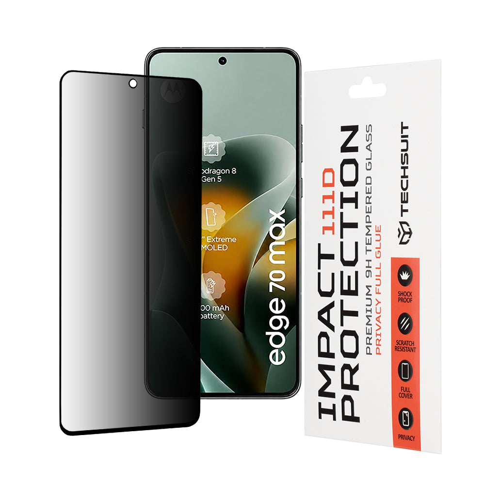 Privacy-Schutzfolie Techsuit für Motorola Edge 70 Max, gehärtetes Glas, Full Glue, 111D