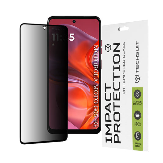 Privacy Techsuit Displayschutzfolie für Motorola Moto E15 / G05, gehärtetes Glas, Full Glue, 111D