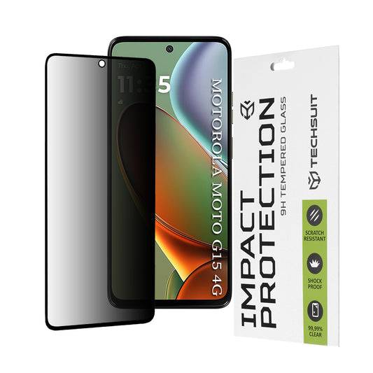 Privacy Techsuit Displayschutzfolie für Motorola Moto G15 / G15 Power, gehärtetes Glas, Full Glue, 111D