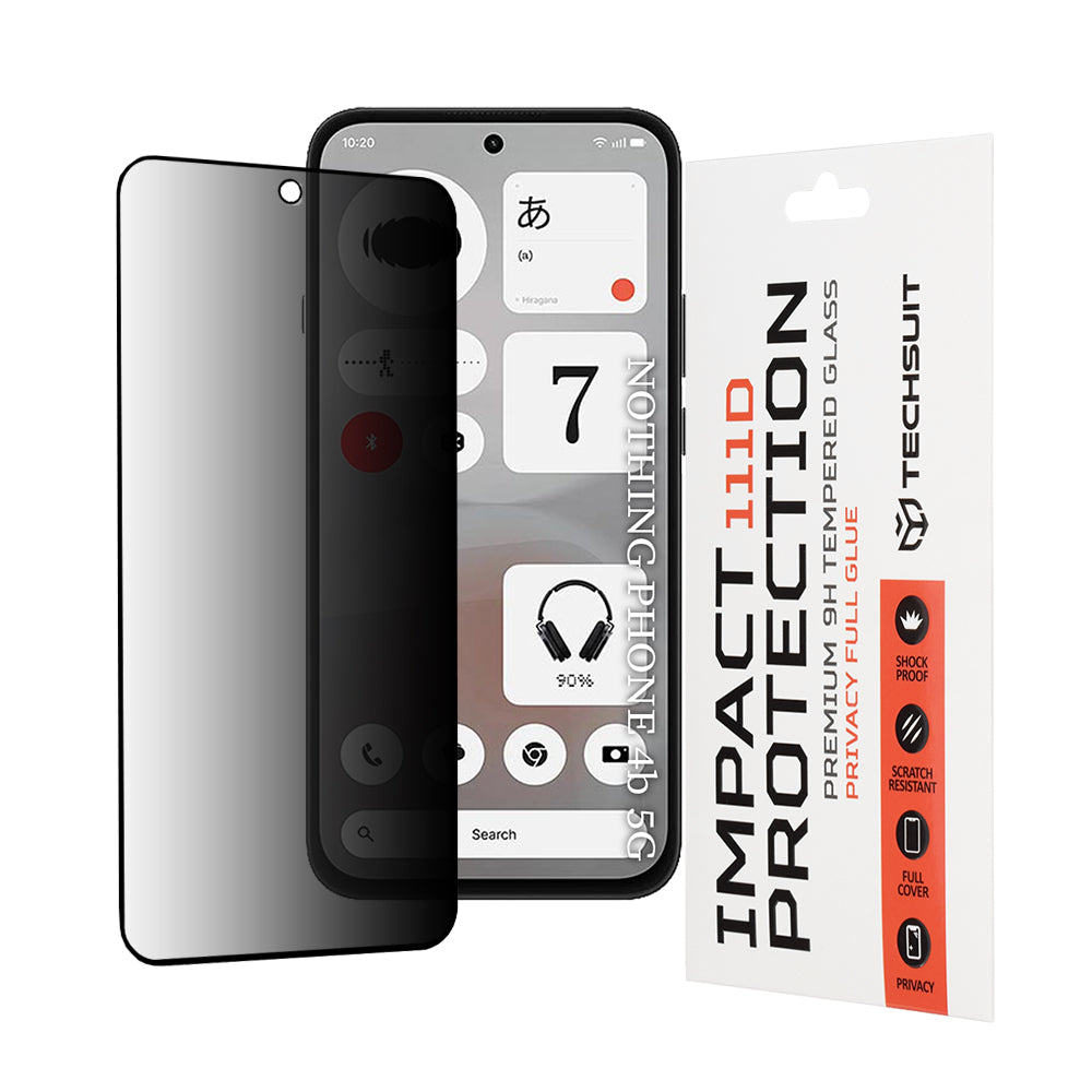 Privacy Techsuit Displayschutzfolie für Nothing Phone (4b), gehärtetes Glas, Full Glue, 111D