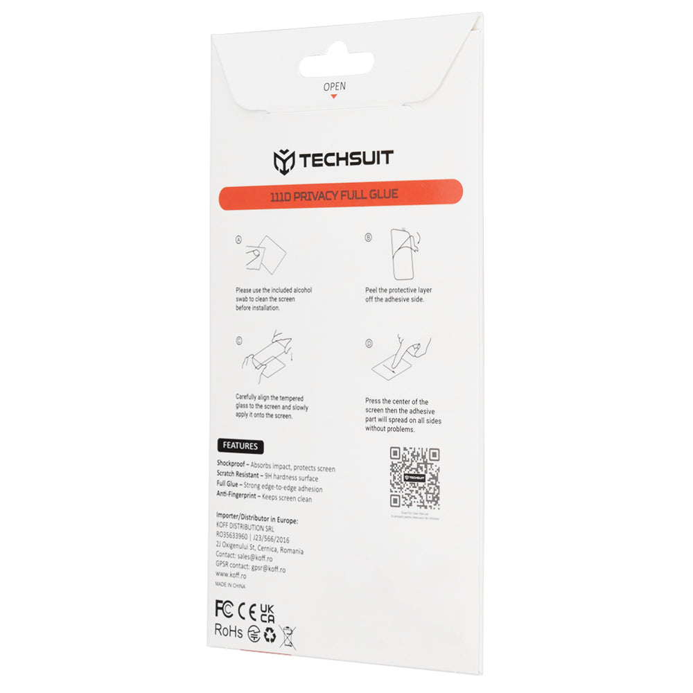 Techsuit Privacy Screen Protector for Oppo Reno15 FS / Reno15 F, Tempered Glass, Full Glue, 111D