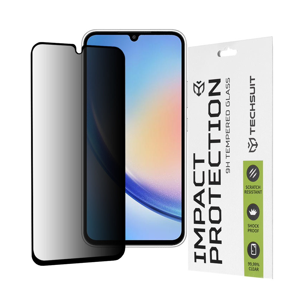 Privacy Techsuit Displayschutzfolie für Samsung Galaxy A34 A346, gehärtetes Glas, Full Glue, 111D