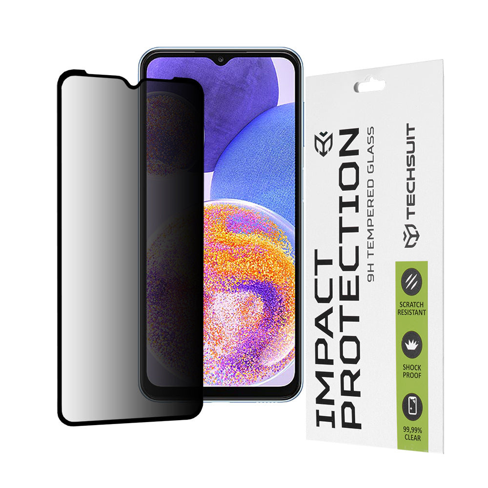 Privacy Techsuit Displayschutzfolie für Samsung Galaxy M13 M135 / F13 E135 / A23 5G A236 / A23 A235, gehärtetes Glas, Full Glue, 111D