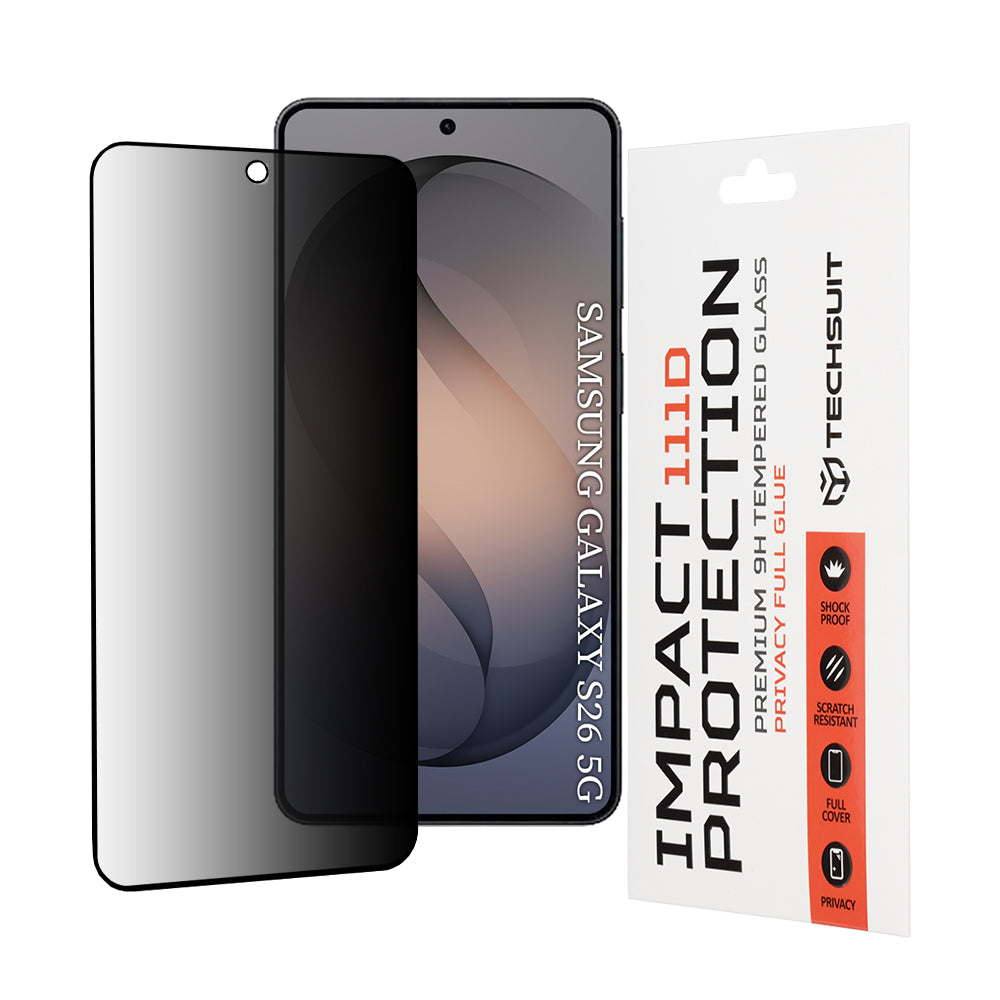 Schutzfolie Privacy Techsuit für Samsung Galaxy S26, gehärtetes Glas, Full Glue, 111D