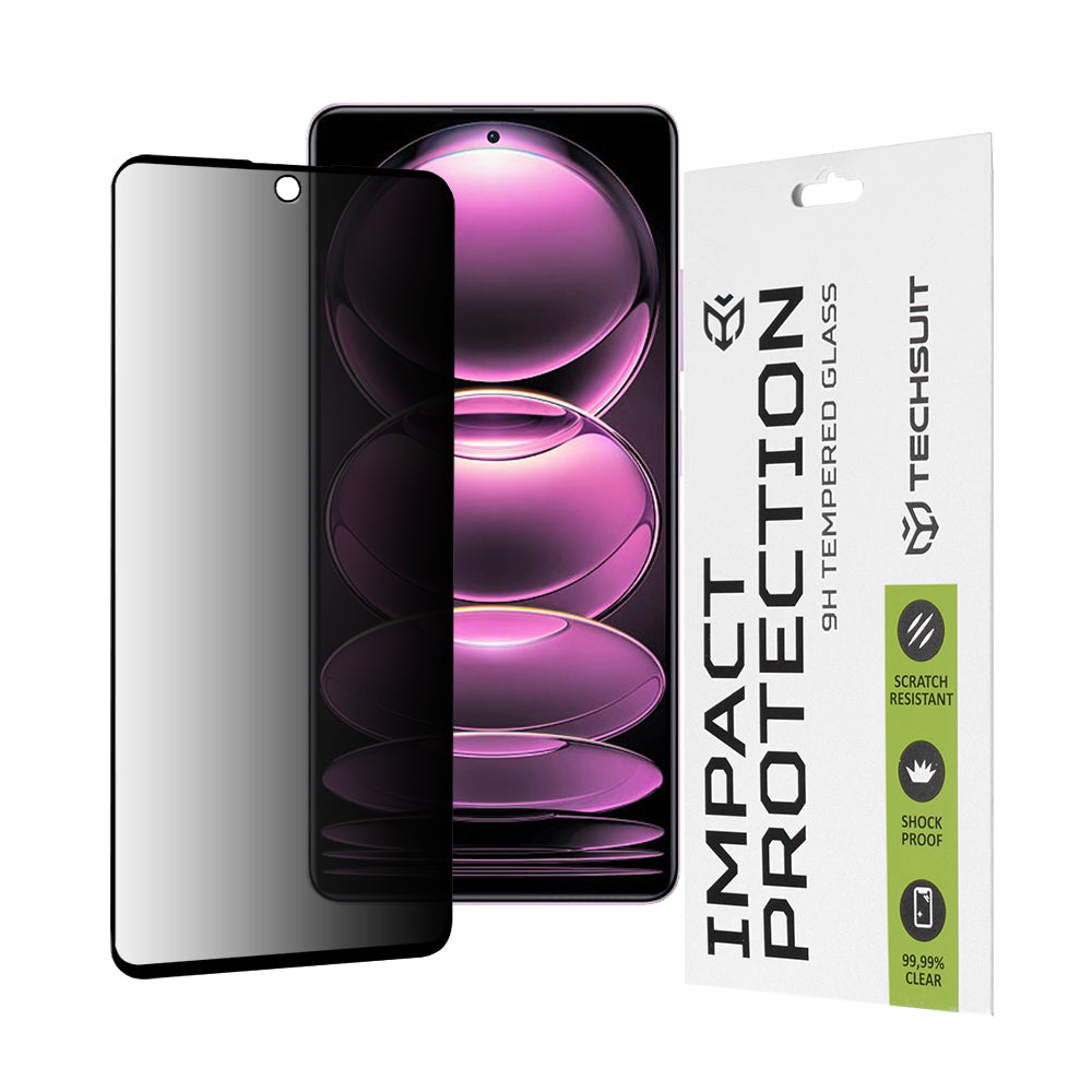 Privacy Techsuit Displayschutzfolie für Xiaomi Poco X5 Pro / Redmi Note 12 Pro 5G / Note 12 Pro+, gehärtetes Glas, Full Glue, 111D