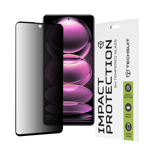 Privacy Techsuit Displayschutzfolie für Xiaomi Poco X5 Pro / Redmi Note 12 Pro 5G / Note 12 Pro+, gehärtetes Glas, Full Glue, 111D