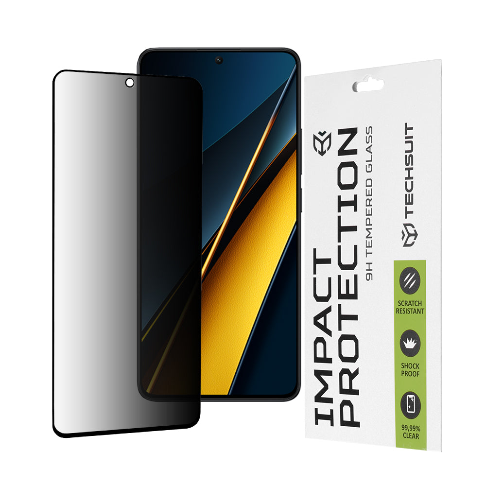 Privacy Techsuit Displayschutzfolie für Xiaomi Poco X6 Pro, gehärtetes Glas, Full Glue, 111D