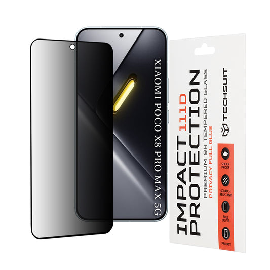 Schutzfolie Privacy Techsuit für Xiaomi Poco X8 Pro Max, gehärtetes Glas, Full Glue, 111D