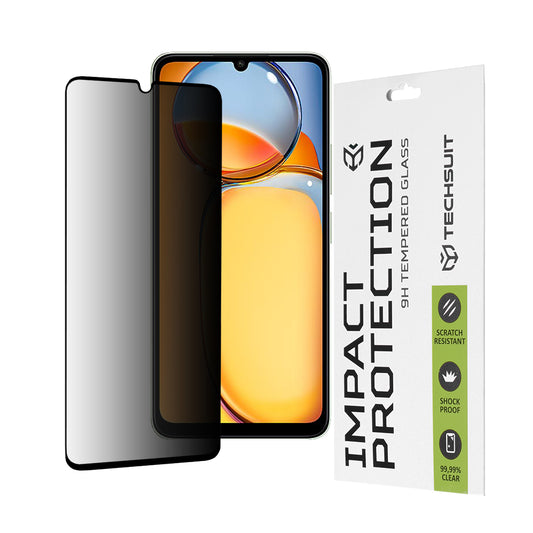 Privacy Techsuit Displayschutzfolie für Xiaomi Redmi 13C 5G / 13C / Poco C65, gehärtetes Glas, Full Glue, 111D