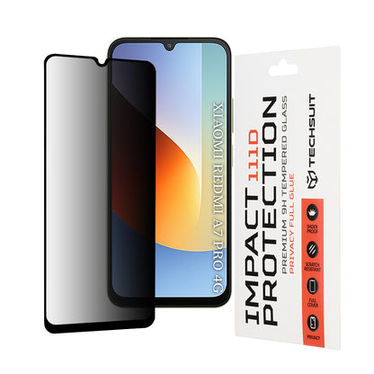 Privacy Techsuit Displayschutzfolie für Xiaomi Redmi A7 Pro 4G, gehärtetes Glas, Full Glue, 111D