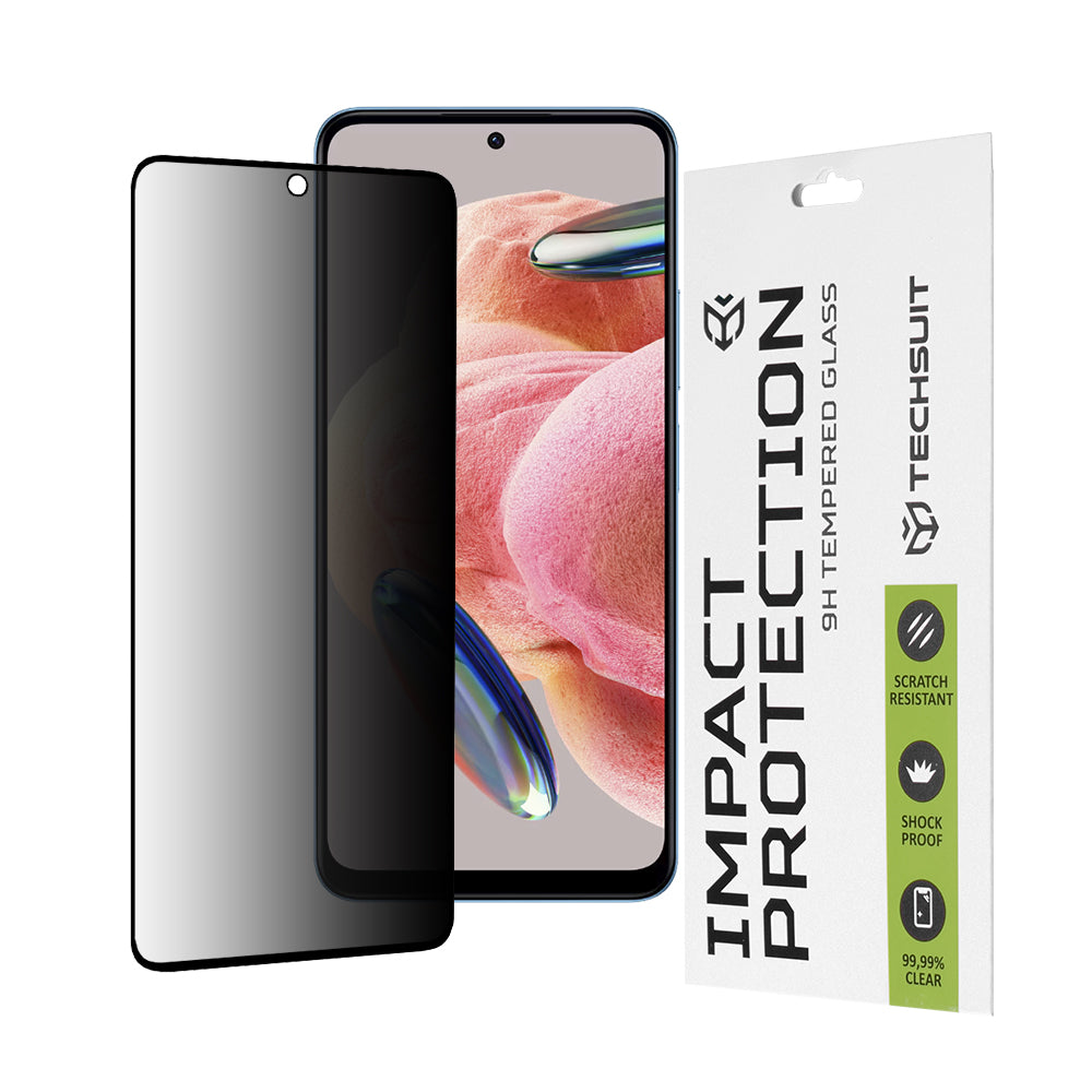 Privacy Techsuit Displayschutzfolie für Xiaomi Redmi Note 12 4G / Poco X5 / Note 12 5G, gehärtetes Glas, Full Glue, 111D