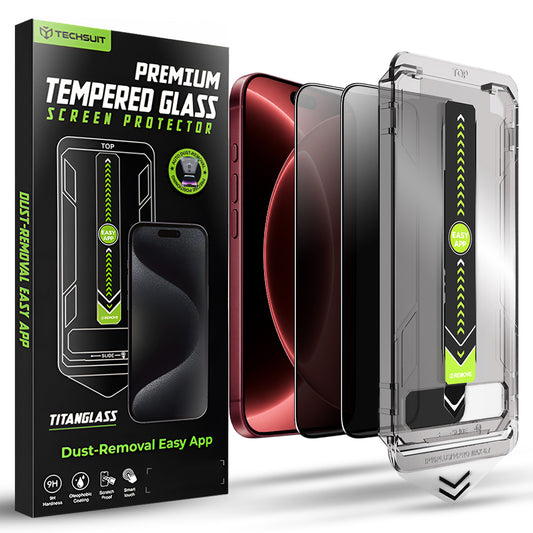 Privacy-Schutzfolie Techsuit TitanGlass für Apple iPhone 18 Pro Max, Sicherheitsglas, Vollverklebung, 2er-Set