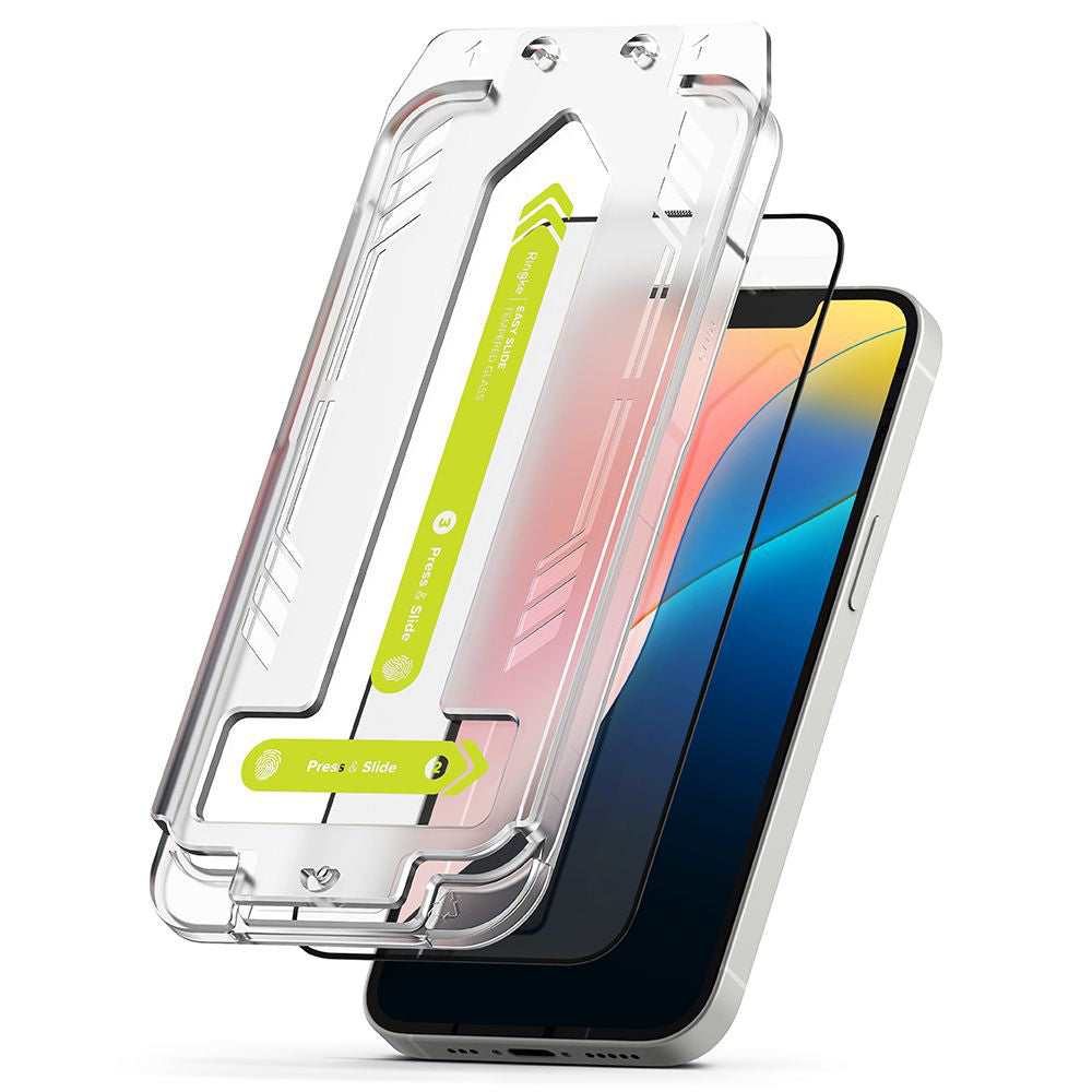 Ringke Easy Slide Displayschutzfolie für Apple iPhone 17e / 16e / 14 / 13 Pro, gehärtetes Glas, Full Glue, 2er Set, Schwarz
