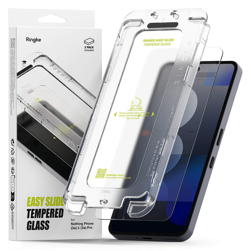 Ringke Easy Slide Displayschutzfolie für Nothing Phone (3a) / Phone (3a) Pro, gehärtetes Glas, Full Glue, 2er-Set