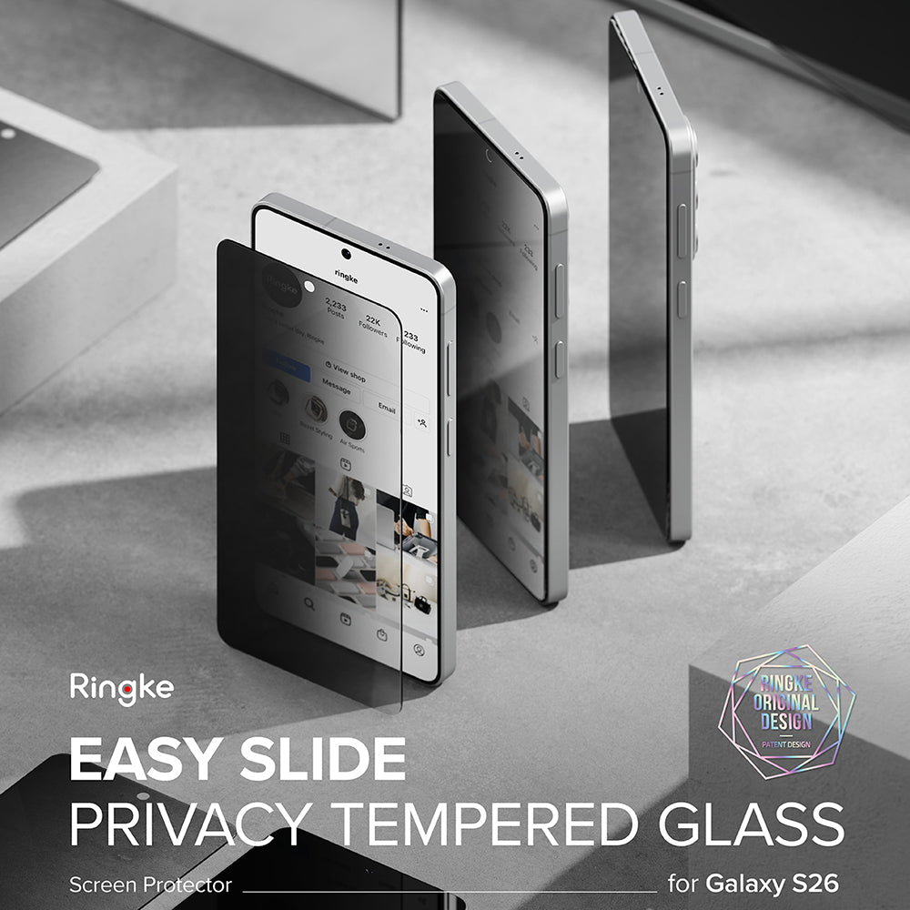 Displayschutzfolie Ringke Easy Slide für Samsung Galaxy S26, gehärtetes Glas, Vollkleber, Set mit 2 Stück, Schwarz