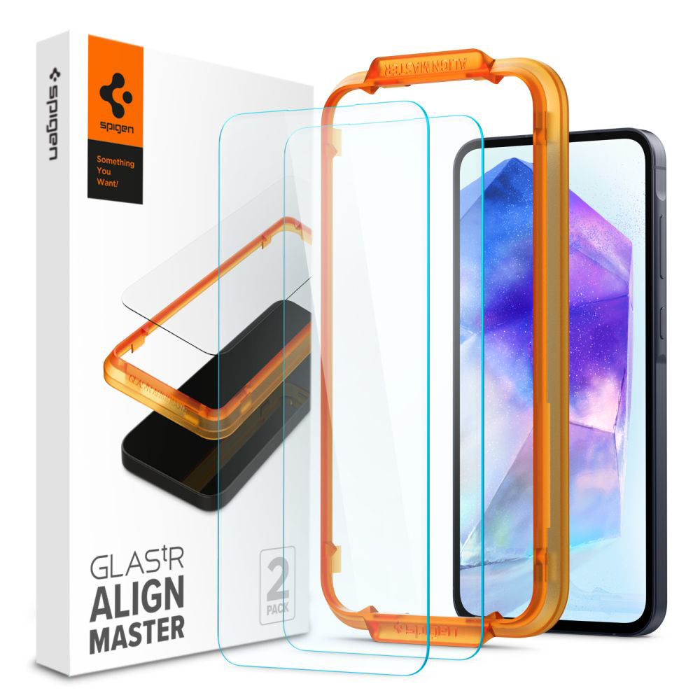 Spigen GlastR Align Master Displayschutzfolie für Samsung Galaxy A55 5G A556, gehärtetes Glas, Full Glue, 2er Set AGL07775