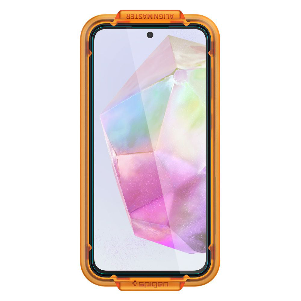 Schutzfolie Spigen GlastR Align Master für Samsung Galaxy M35 / A35 5G A356, gehärtetes Glas, Vollkleber, Set mit 2 Stück AGL07772