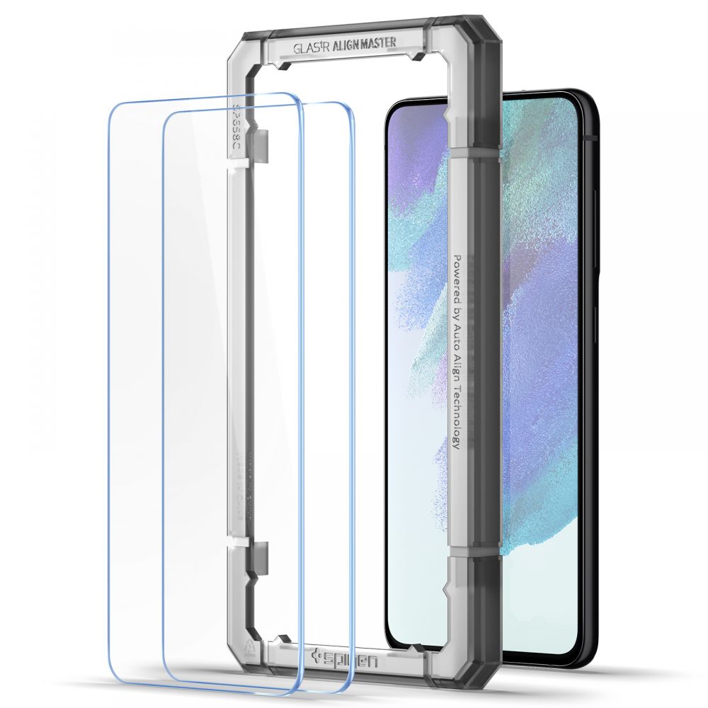 Schutzfolie Spigen GlastR Align Master für Samsung Galaxy S21 FE 5G G990, gehärtetes Glas, Vollkleber, Set mit 2 Stück AGL03088
