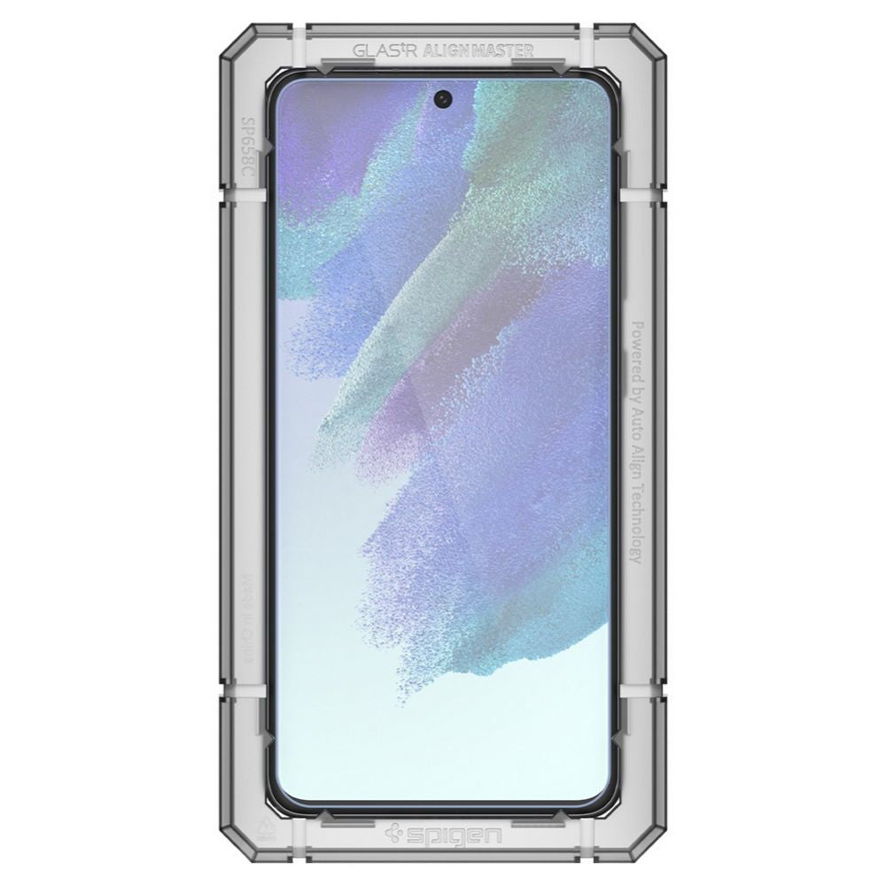 Schutzfolie Spigen GlastR Align Master für Samsung Galaxy S21 FE 5G G990, gehärtetes Glas, Vollkleber, Set mit 2 Stück AGL03088