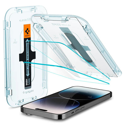 Schutzfolie Spigen GlastR EZ FIT für Apple iPhone 14 Pro, gehärtetes Glas, Vollkleber, Set mit 2 Stück