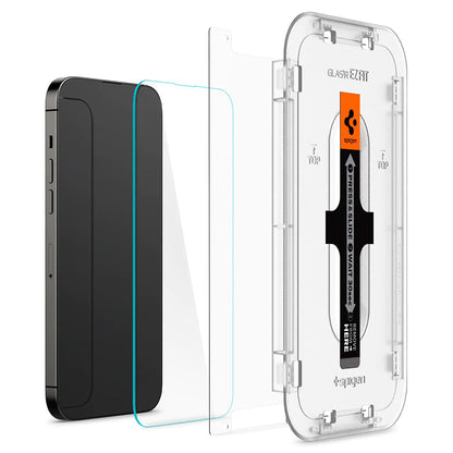 Schutzfolie Spigen GlastR EZ FIT für Apple iPhone 14 Pro, gehärtetes Glas, Vollkleber, Set mit 2 Stück