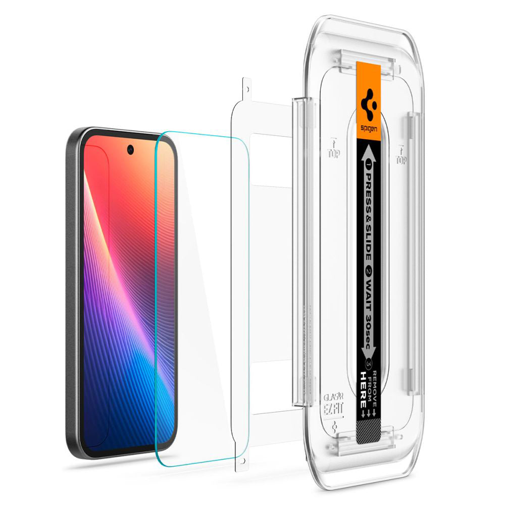 Schutzfolie Spigen GlastR EZ FIT für Google Pixel 9a, gehärtetes Glas, Full Glue, Set 2 Stück AGL08938