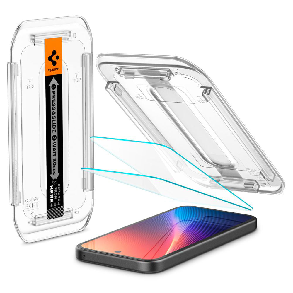 Schutzfolie Spigen GlastR EZ FIT für Google Pixel 9a, gehärtetes Glas, Full Glue, Set 2 Stück AGL08938