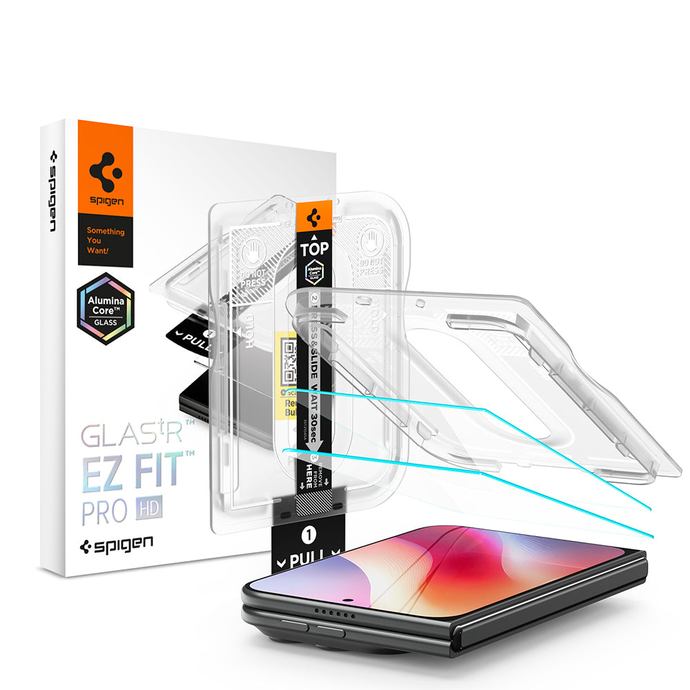 Spigen GlastR EZ FIT Pro HD Displayschutzfolie für Apple iPhone Duo, gehärtetes Glas, Full Glue, 2er-Set AGL12013