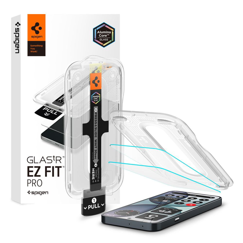 Spigen GlastR EZ FIT Pro Displayschutzfolie für Nothing Phone (4a), gehärtetes Glas, Full Glue, 2er Set AGL11682
