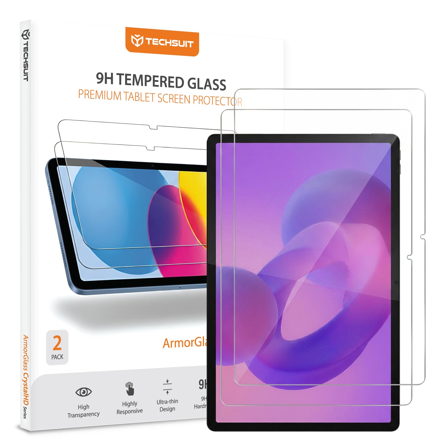 Schutzfolie Techsuit ArmorGlass CrystalHD für Lenovo Idea Tab Pro, gehärtetes Glas, Full Glue, Set mit 2 Stück