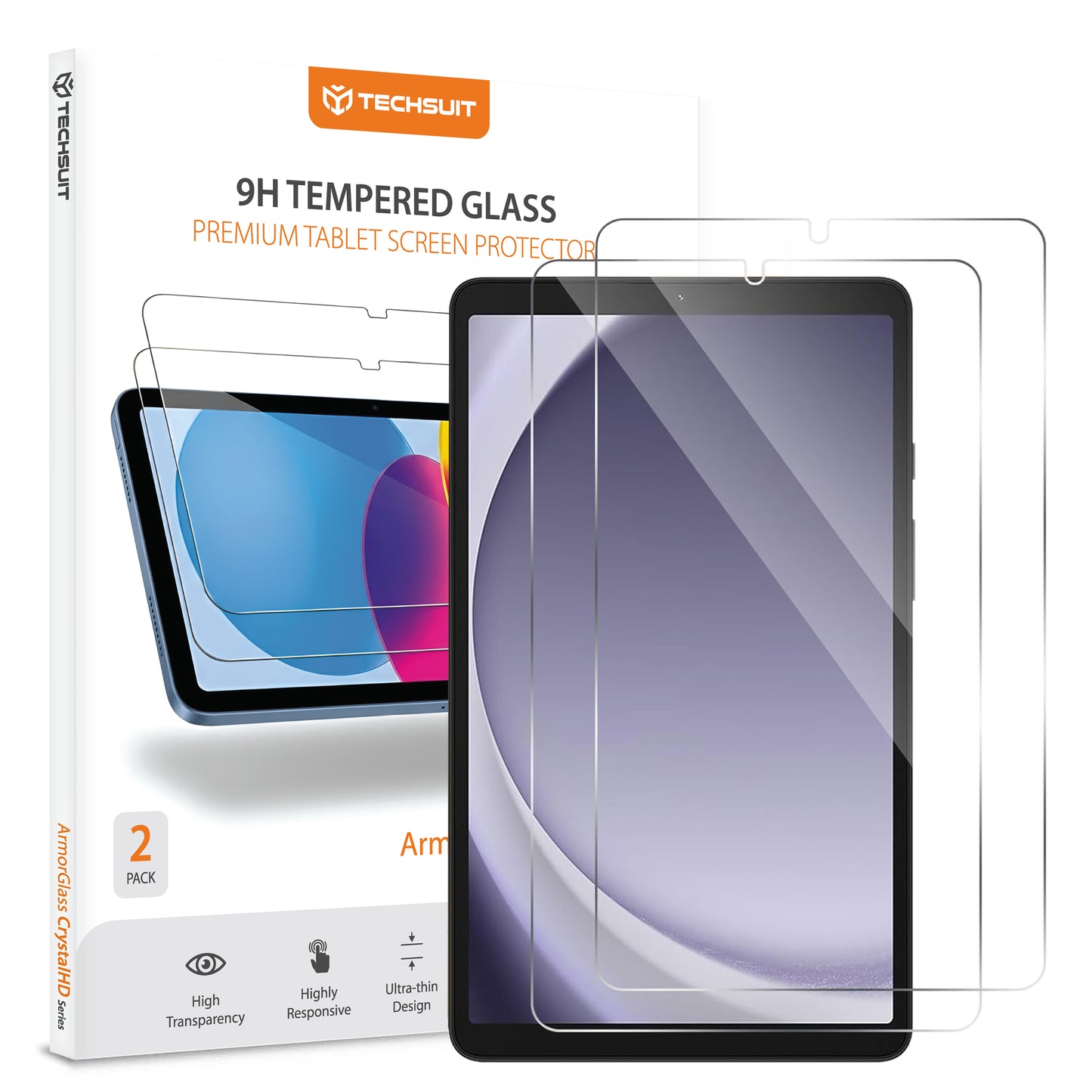 Techsuit ArmorGlass CrystalHD Screen Protector for Samsung Galaxy Tab A11 / Tab A9, Tempered Glass, Full Glue, Set of 2 Pieces