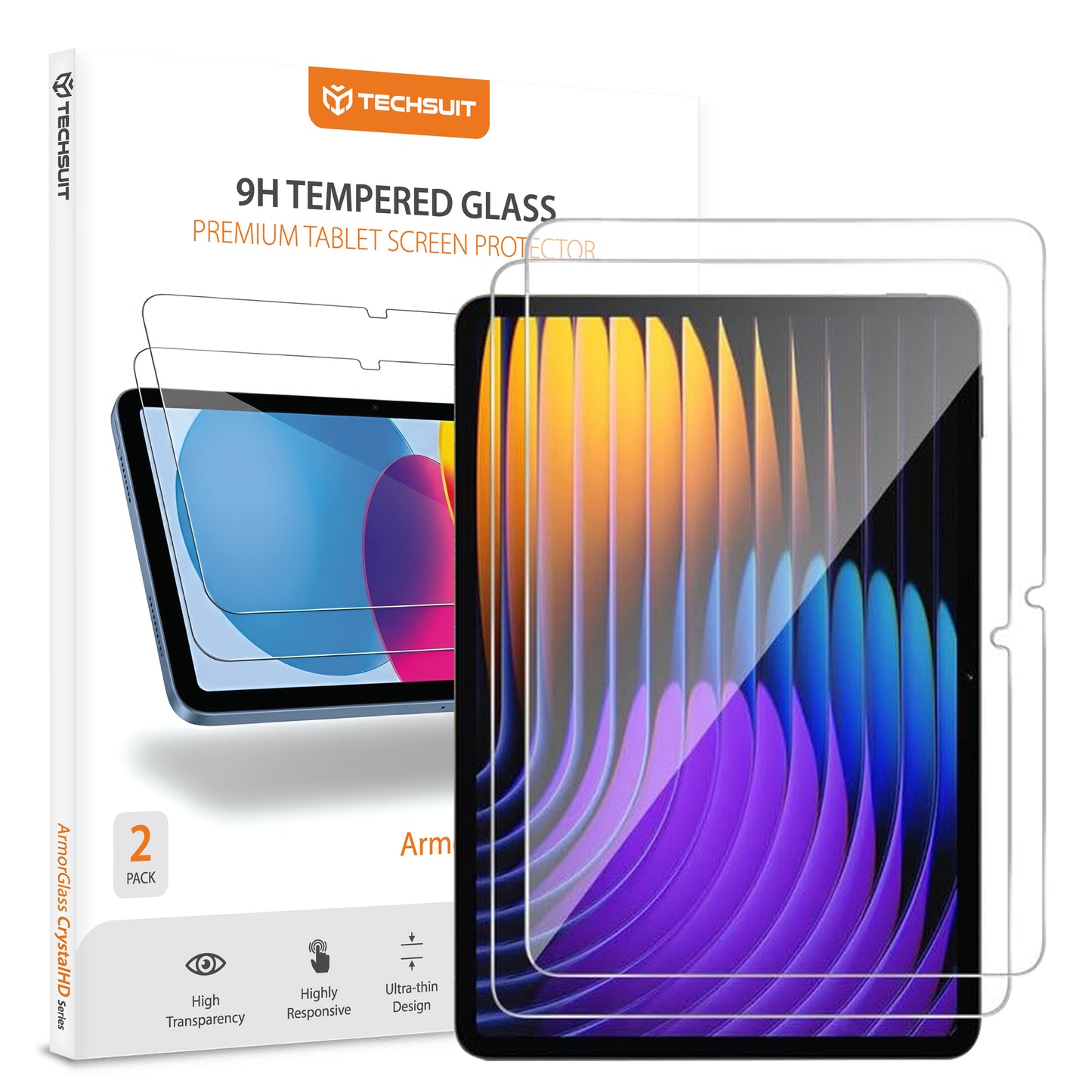 Schutzfolie Techsuit ArmorGlass CrystalHD für Xiaomi Pad 7 / 7 Pro, gehärtetes Glas, Full Glue, Set mit 2 Stück.