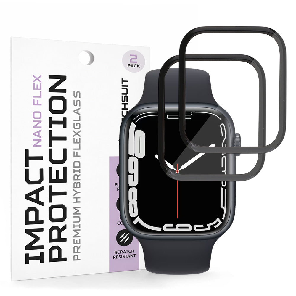 Schutzfolie Techsuit Nano Flex für Apple Watch Series 9 / 8 / 7 45mm, Kunststoff, Set 2 Stück, Schwarz