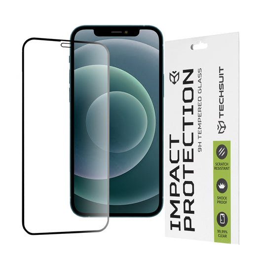 Techsuit Displayschutzfolie für Apple iPhone 12 Pro Max, gehärtetes Glas, Full Glue, 111D, Schwarz