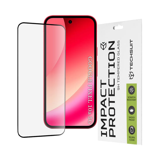 Schutzfolie Techsuit für Google Pixel 10a, gehärtetes Glas, Full Glue, 111D, Schwarz