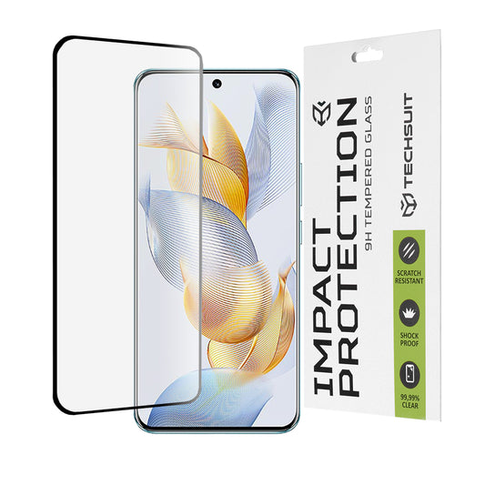 Techsuit Displayschutzfolie für Honor 90, gehärtetes Glas, Full Glue, 111D, Schwarz