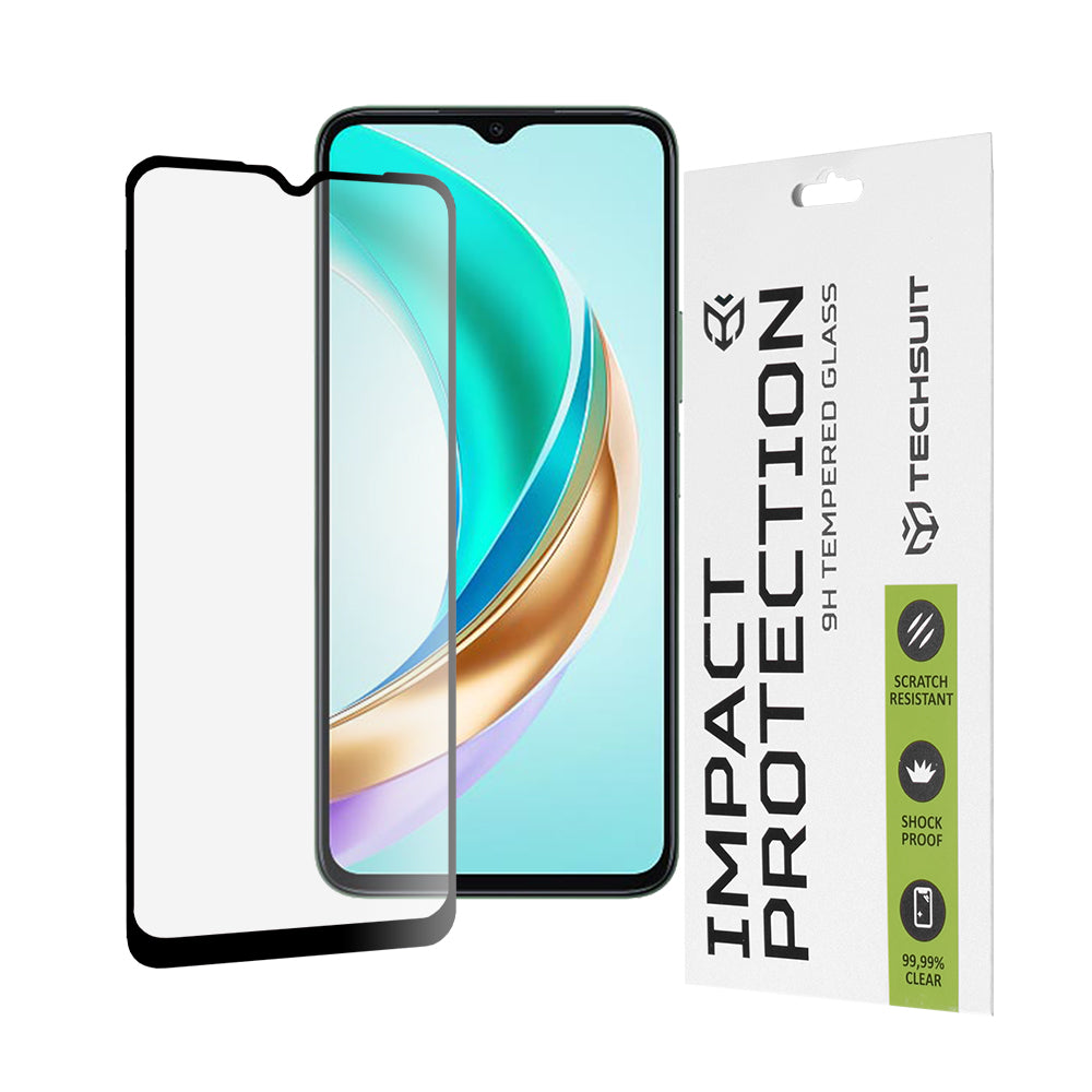Techsuit Displayschutzfolie für Honor X6b, gehärtetes Glas, Full Glue, 111D, Schwarz