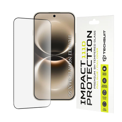 Techsuit Displayschutzfolie für Huawei nova 15 Max, gehärtetes Glas, Full Glue, 111D, Schwarz