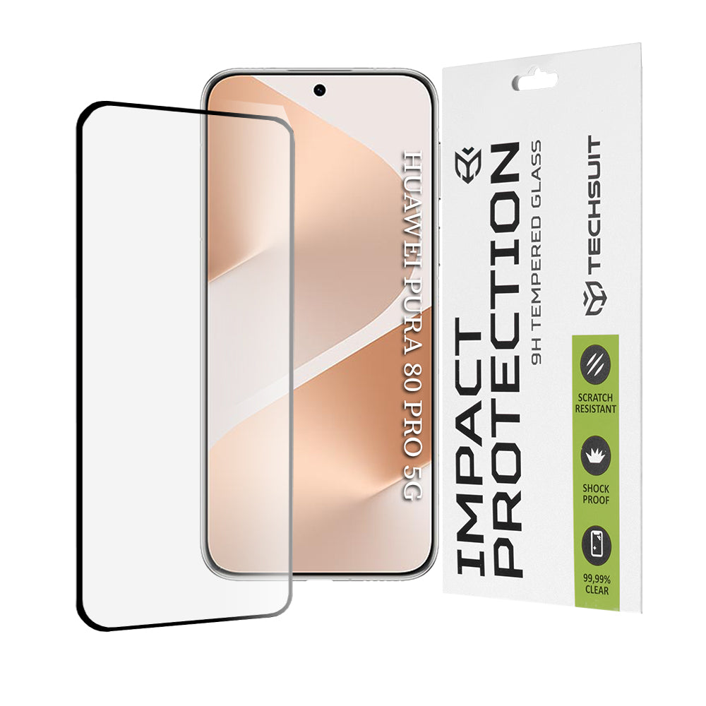 Techsuit Displayschutzfolie für Huawei Pura 80 Pro, gehärtetes Glas, Full Glue, 111D, Schwarz