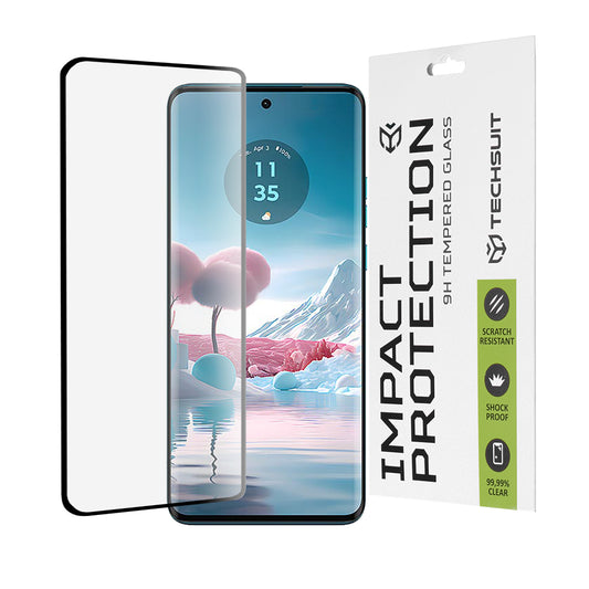 Techsuit Displayschutzfolie für Motorola Edge 40 Neo, gehärtetes Glas, Full Glue, 111D, Schwarz