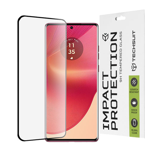 Techsuit Displayschutzfolie für Motorola Edge 50 Fusion, gehärtetes Glas, Full Glue, 111D, Schwarz