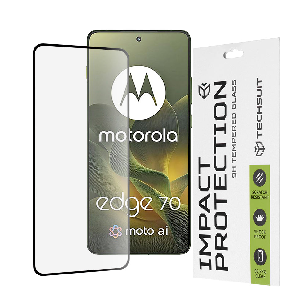 Displayschutzfolie Techsuit für Motorola Edge 70, Gehärtetes Glas, Vollkleber, 111D, Schwarz