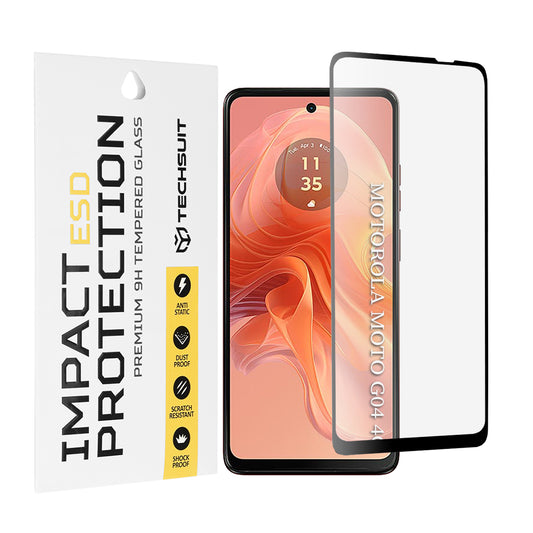 Techsuit Displayschutzfolie für Motorola Moto G04s / E14 / G24 Power / G04 / G24, gehärtetes Glas, Vollkleber, Schwarz