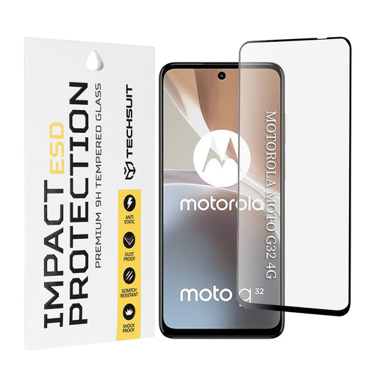 Techsuit Displayschutzfolie für Motorola Moto G32, gehärtetes Glas, Full Glue, Schwarz