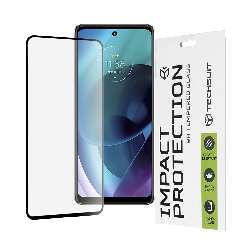 Techsuit Displayschutzfolie für Motorola Moto G51 5G, gehärtetes Glas, Full Glue, 111D, Schwarz