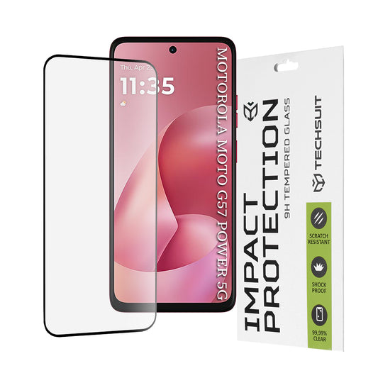 Displayschutzfolie Techsuit für Motorola Moto G67 Power / G57 Power, gehärtetes Glas, Full Glue, 111D, Schwarz