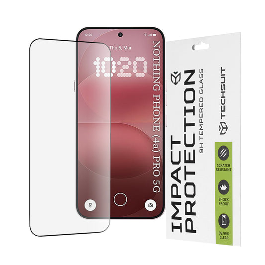 Schutzfolie Techsuit für Nothing Phone (4a) Pro, gehärtetes Glas, Full Glue, 111D, Schwarz