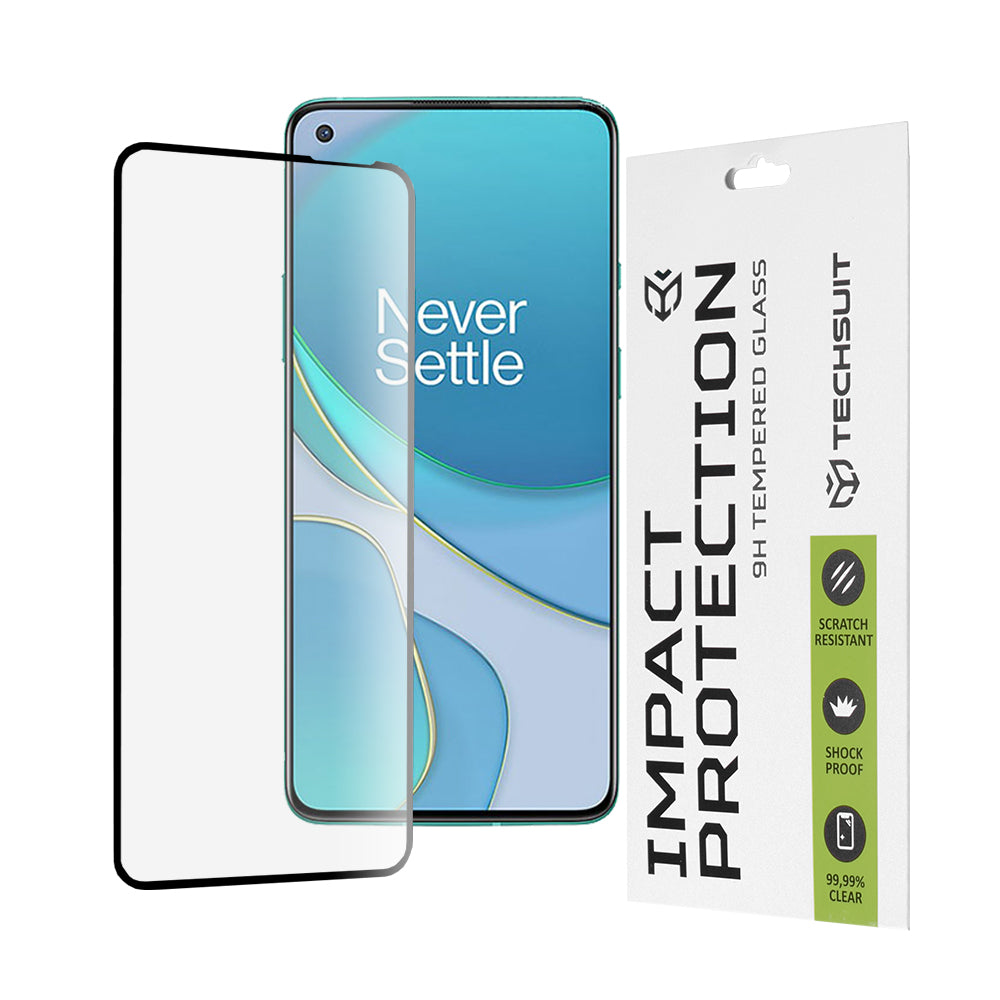 Techsuit Displayschutzfolie für OnePlus 8T, gehärtetes Glas, Full Glue, 111D, Schwarz