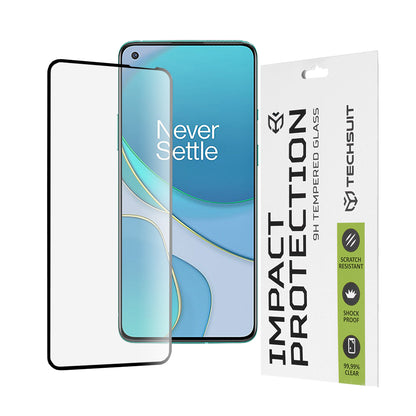 Techsuit Displayschutzfolie für OnePlus 8T, gehärtetes Glas, Full Glue, 111D, Schwarz