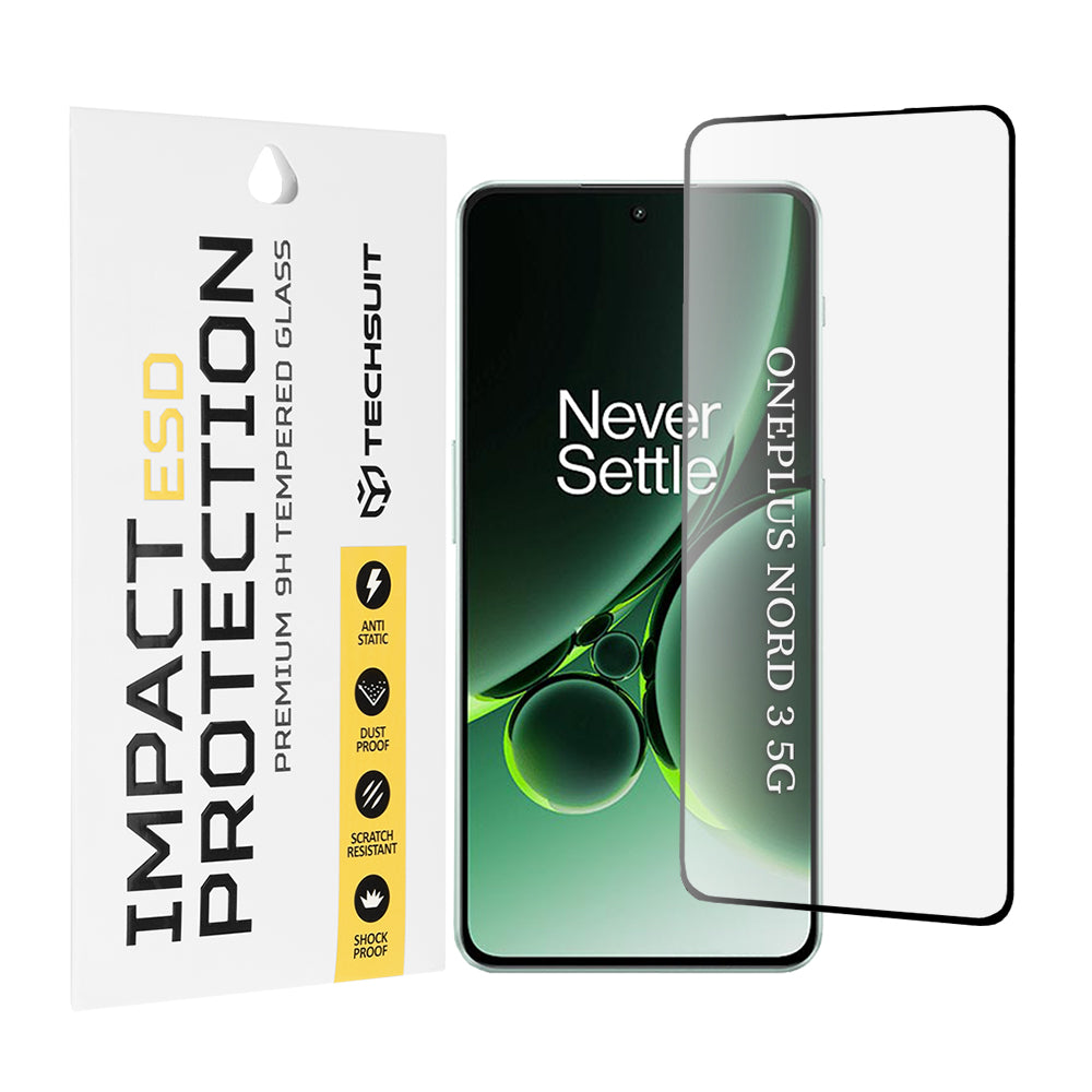 Techsuit Displayschutzfolie für OnePlus Nord 3, gehärtetes Glas, Full Glue, schwarz